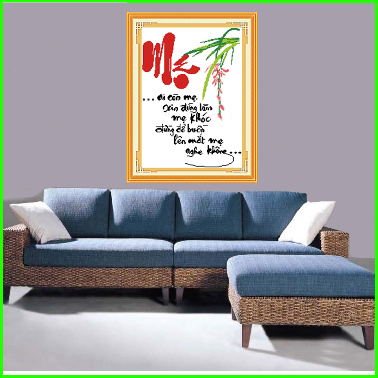 Tranh Thêu Chữ Thập Thư Pháp Chữ Mẹ Kit Tranh Chưa Thêu In Màu Bản Đẹp