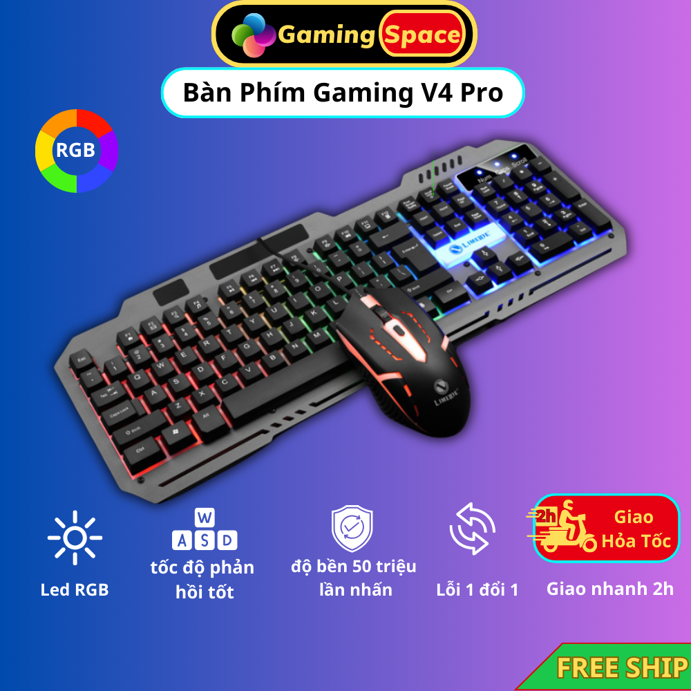 Bàn phím máy tính gaming V4 Pro Led RGB chuyên game PC