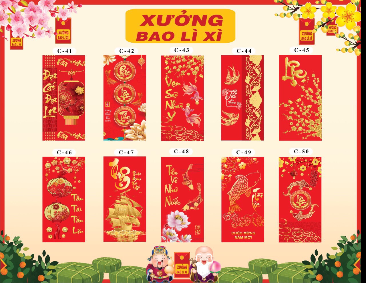 Xấp 10 bao lì xì rồng - màu đỏ - giấy c150 - chọn ngẫu nhiên