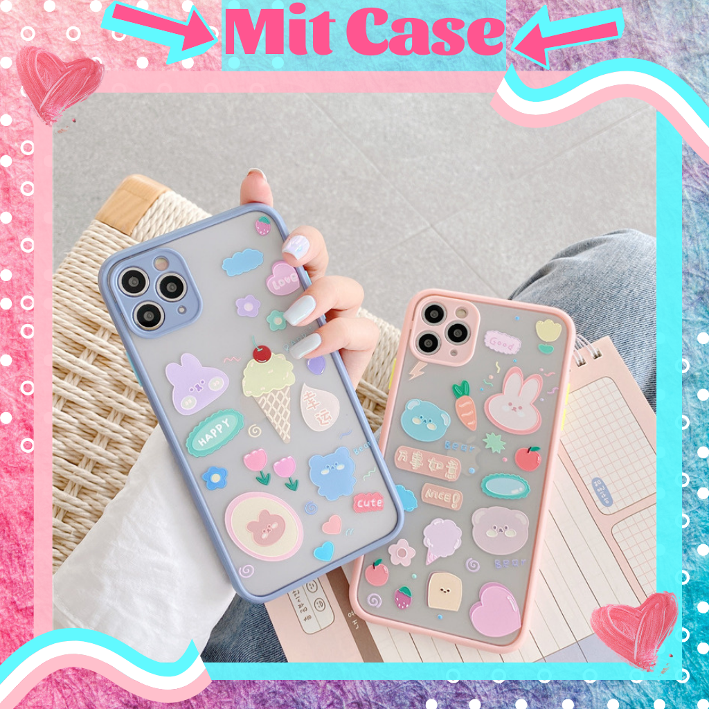🌸VIDEO THẬT🌸 Ốp Lưng iPhone Ốp Lưng Nhám Viền Màu Chống Sốc Hình Hoạ Tiết Gấu Kem Cute iPhone 6/6s/6plus/6splus/7plus/8plus/x/xs/xs max/11/11 pro max/12/12 pro max