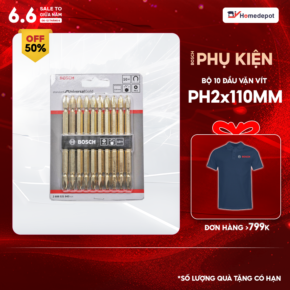Bộ 10 đầu vặn vít bosch 2608521043 - màu vàng