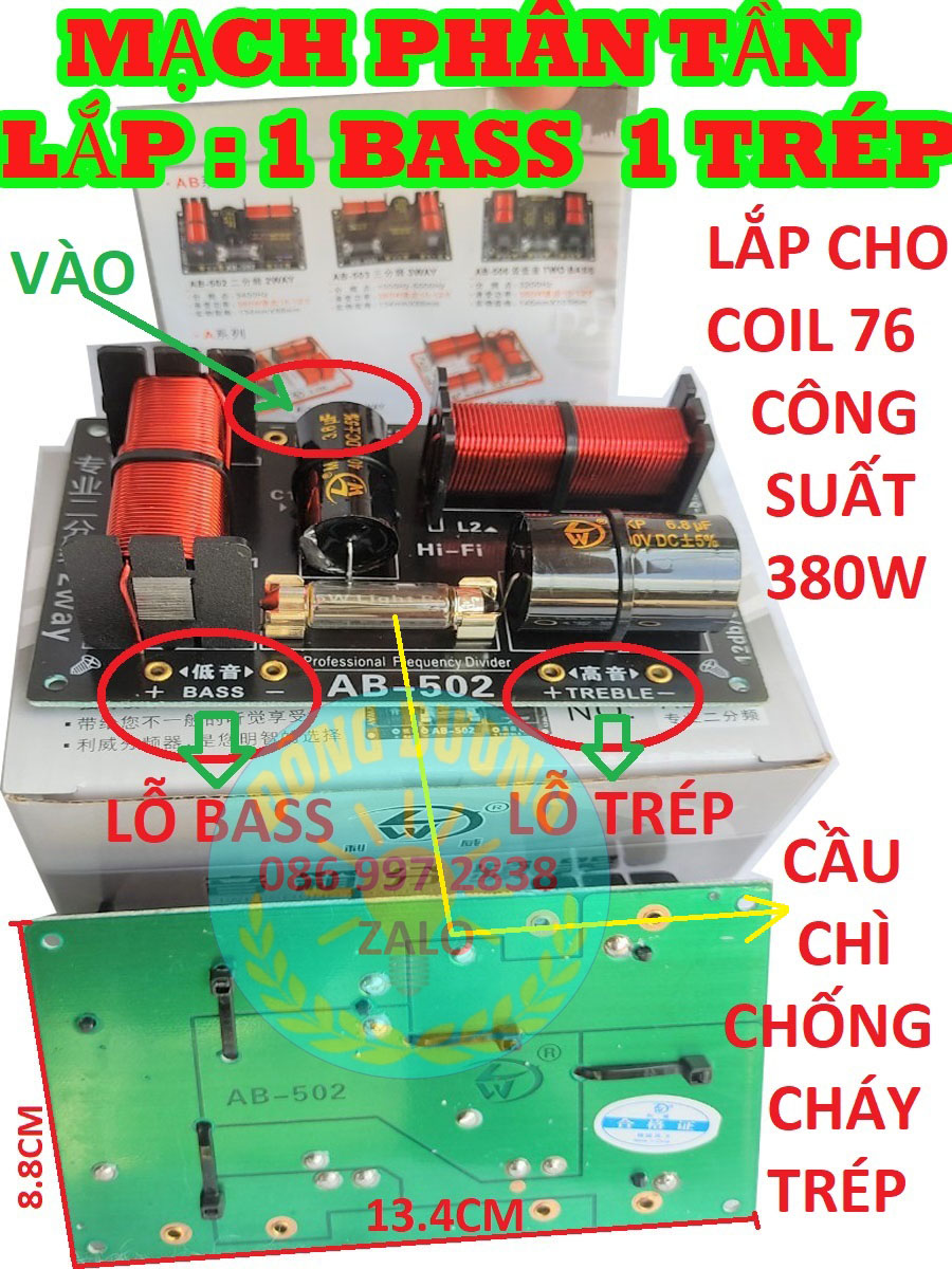 MẠCH PHÂN TẦN AB 502 - 1 BASS 1 TREBLE - GIÁ HAI MẠCH