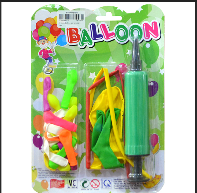 Vỉ đồ chơi ống bơm & bong bóng Balloon bằng nhựa