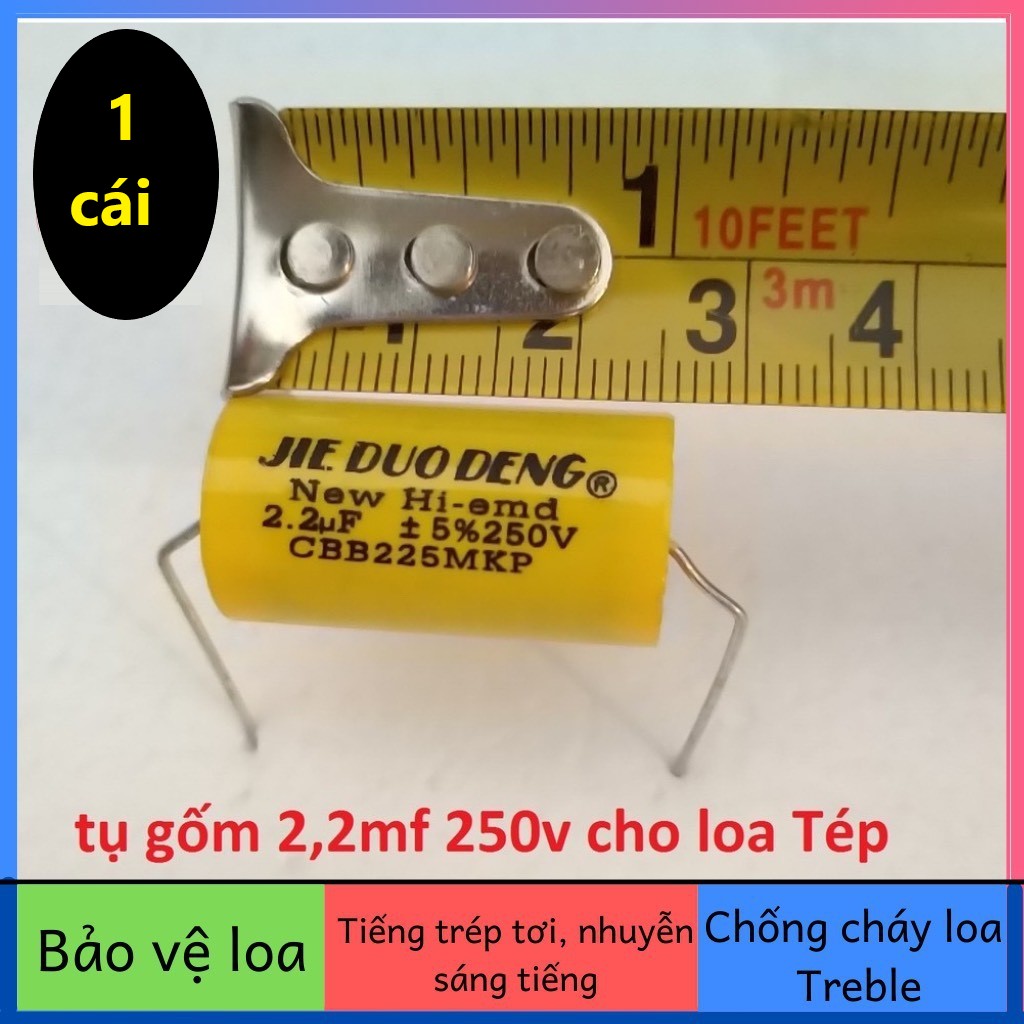 Tụ phân tần cho loa treble 2.2mf vàng 250v - tụ chống cháy trép - tụ cản loa treble