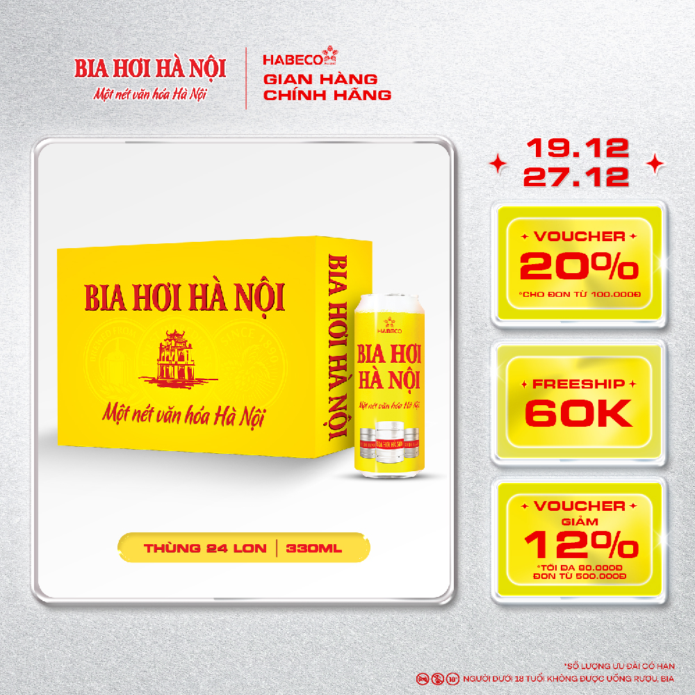 Thùng 24 lon Bia Hơi Hà Nội - HABECO 500ml lon