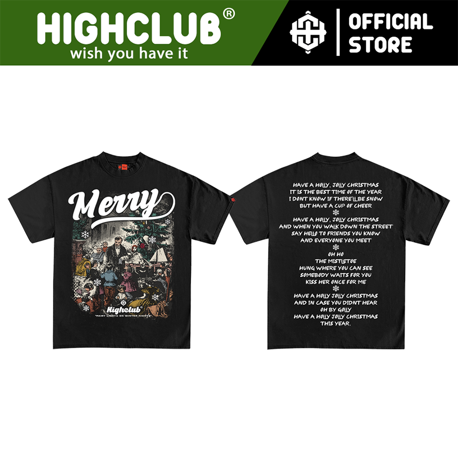 Áo Thun MERRY Tay Lỡ Unisex Nam/Nữ ĐEN Cổ Tròn - HIGHCLUB Brand Chính Hãng