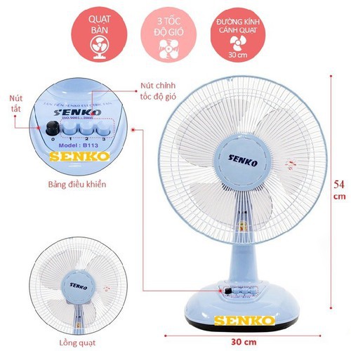 [HCM]Quạt bàn Senko B113 (Xanh) (MÃ MỚI B1216)