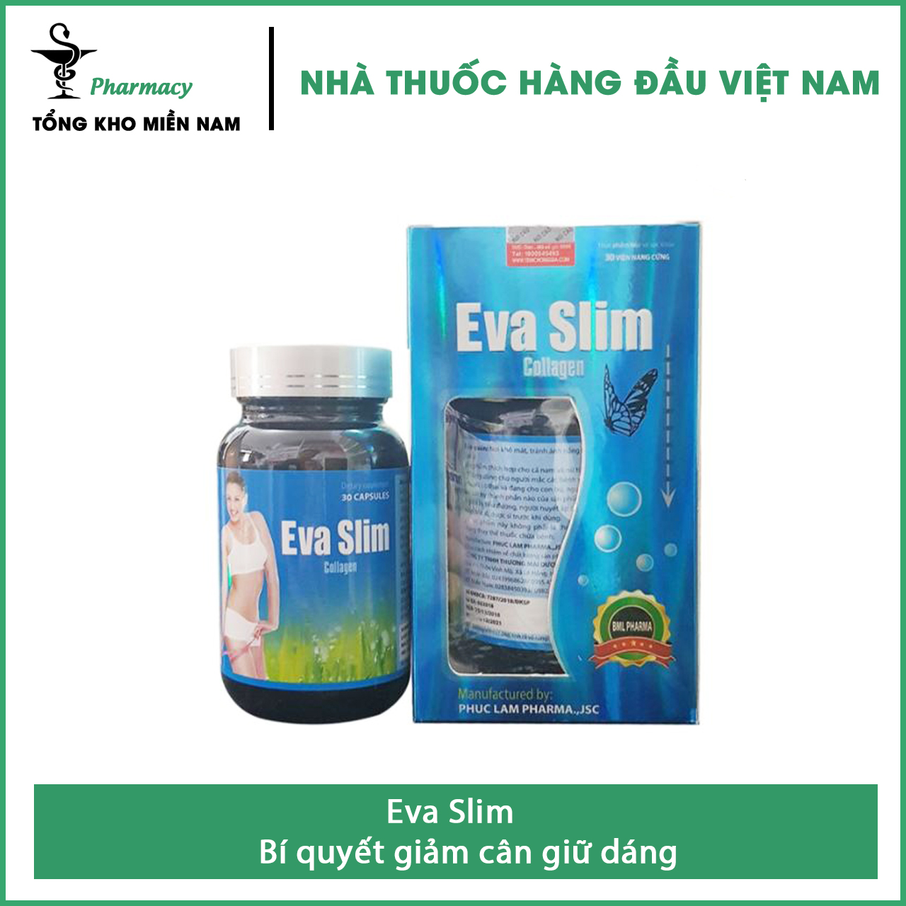 Combo 2 Hộp Giảm Giá - Viên uống Eva Slim – Bí Quyết Giảm Cân Giữ Dáng – Hộp 30 viên – Tổng Kho MiềnNam
