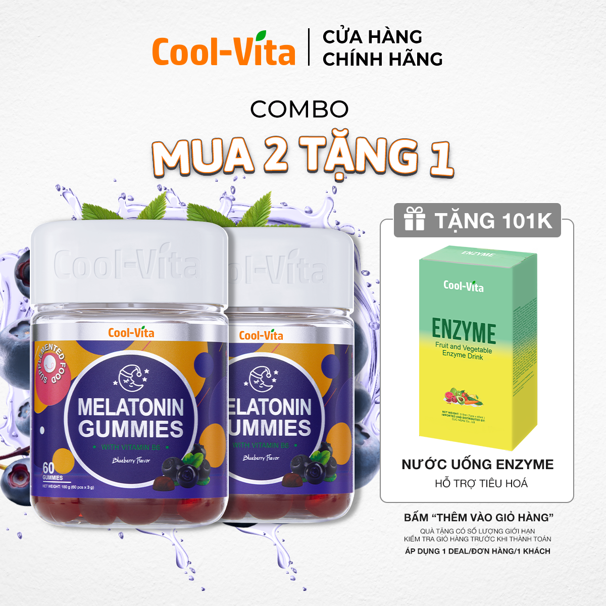 Combo 2 Hộp Kẹo Dẻo Melatonin Hỗ Trợ Giấc Ngủ Ngon Sleep Well Gummies & Hỗ Trợ Giảm Căng Thẳng Vị Việt Quất Kết Hợp Vitamin B6 Coolvita – (60 viên x 3g)/hộp