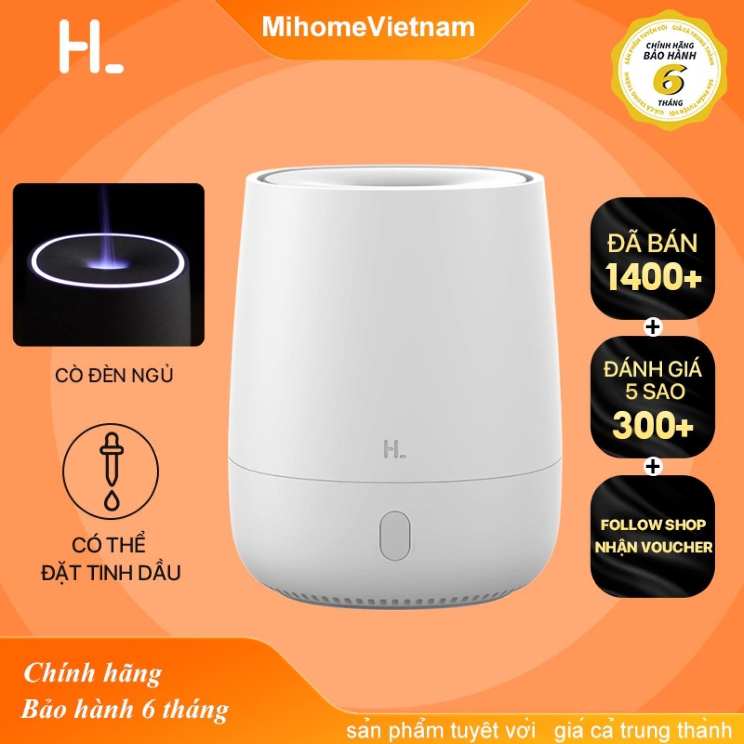 Máy phun sương tạo ẩm Xiaomi Happy Life Máy xông tinh dầu có đèn ngủ mini Xiaomi HL Bomidi