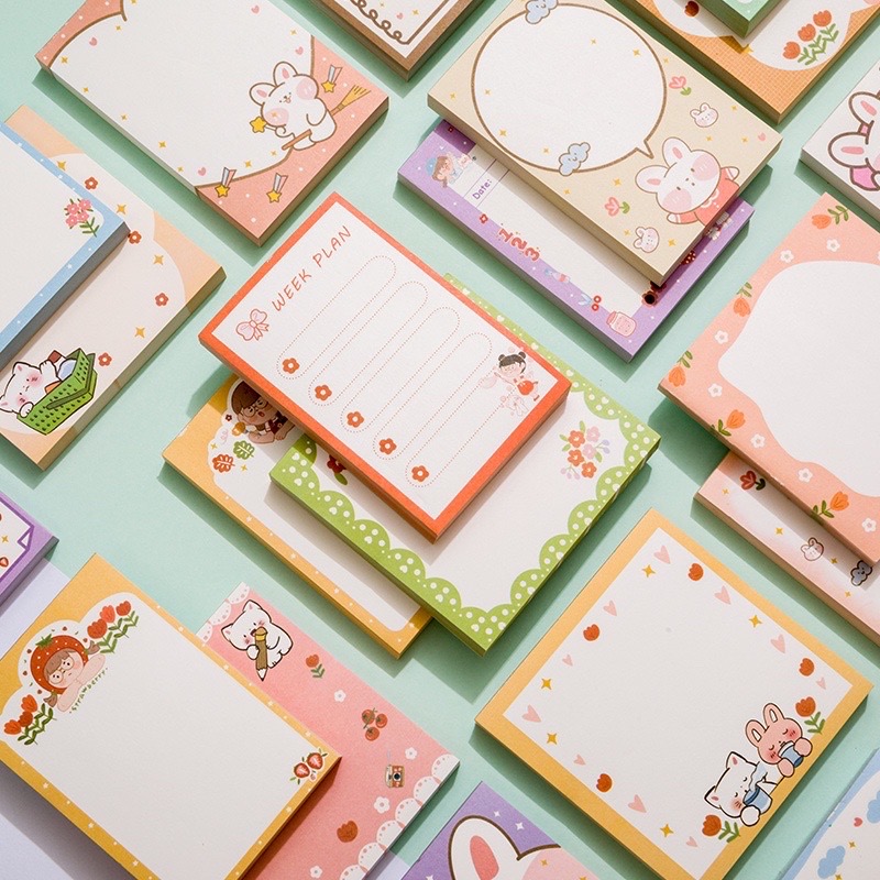 Mix 80 tờ 8 mẫu giấy note dán gáy dễ thương size 6x9cm dùng để ghi chú