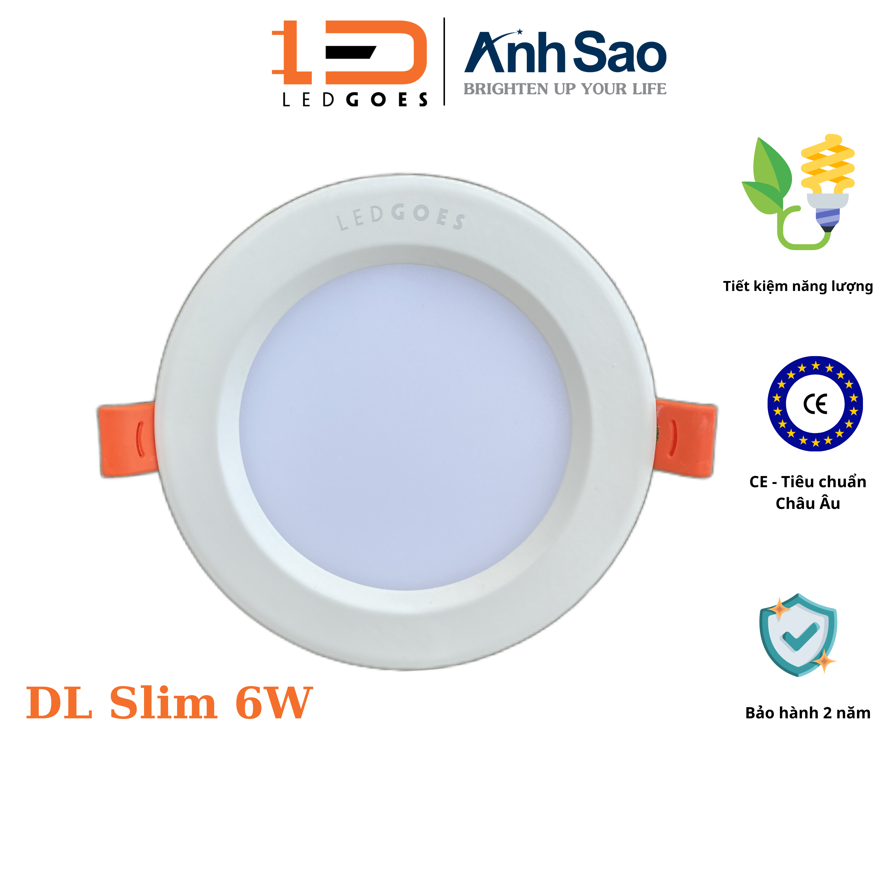 Đèn led âm trần downlight siêu mỏng 6w ledgoes lỗ khoét 100mm, bh 2 năm