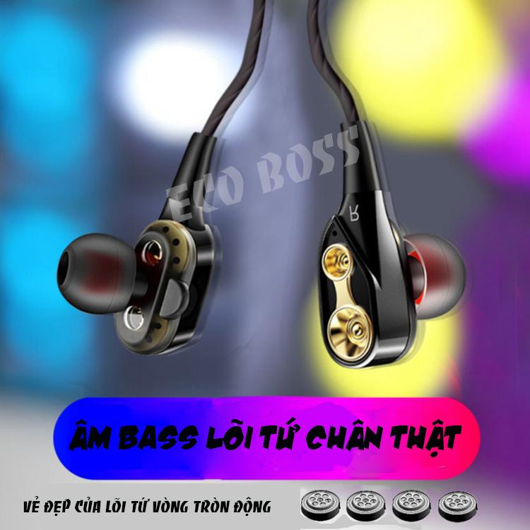 TAI NGHE HIFI LÕI TỨ, CHƠI GAME, NGHE NHẠC ÂM BASS CỰC CHẤT, Tai nghe nhét tai, 4 loa mini, âm bass siêu trầm. .- EcoBoss SG