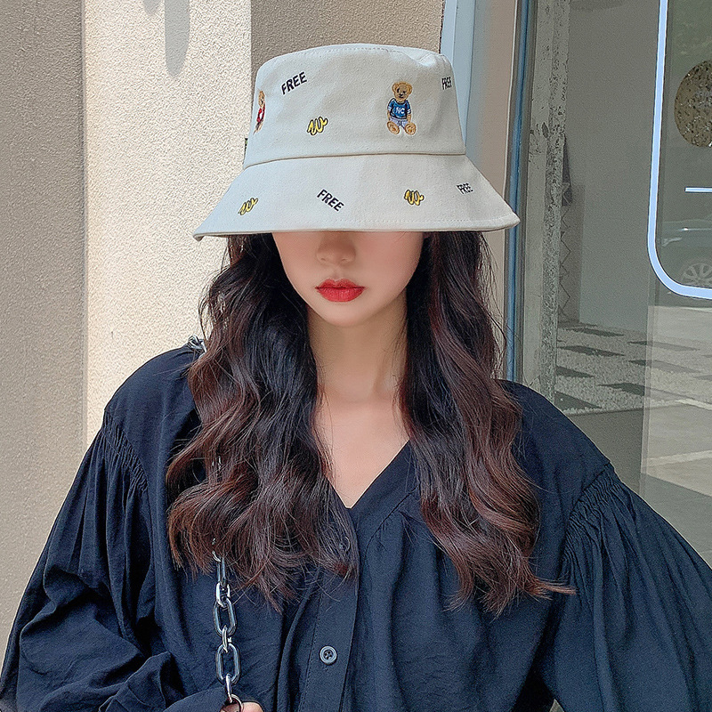Nón bucket thêu hình gấu nhỏ cute, nón vành cotton dễ thương phong cách Hàn Quốc JULY SHOP