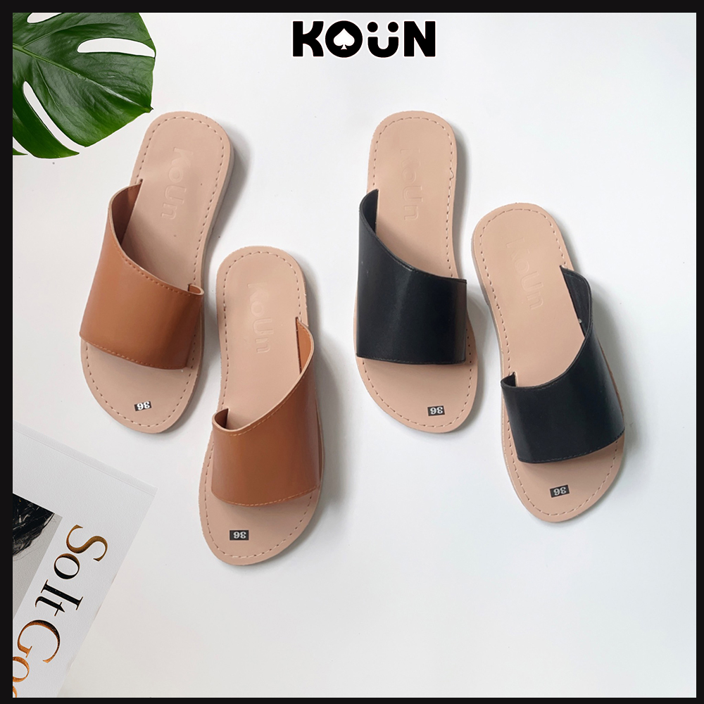 Dép lê nữ quai cách điệu thời trang, dép nữ quai ngang đế bệt cao cấp, dép bệt nữ quai bằng da