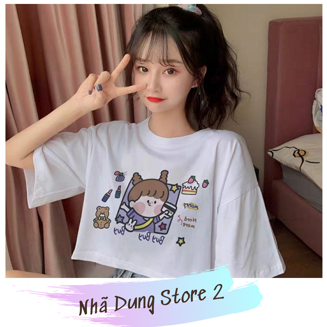 Áo thun áo crop top nữ siêu dễ thương chất thun 4 chiều siêu mát freesize dưới 60kg