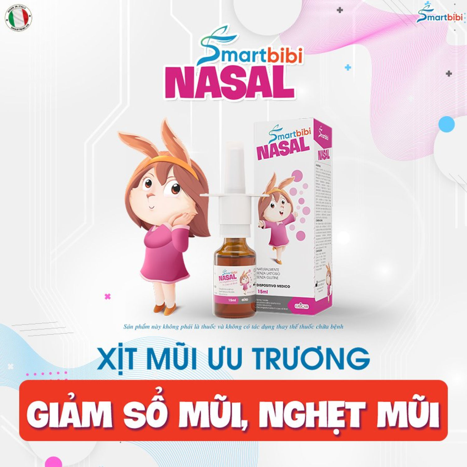Xịt mũi Nasal Smartbibi- Vệ sinh mũi, làm loãng dịch mũi, hỗ trợ viêm mũi