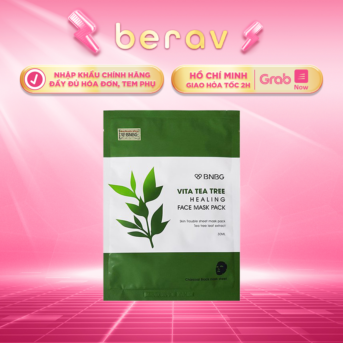 Combo 10 mặt nạ tràm trà bnbg thải đôc, giảm mụn chiết xuất vita tea tree healing face mask pack 30ml