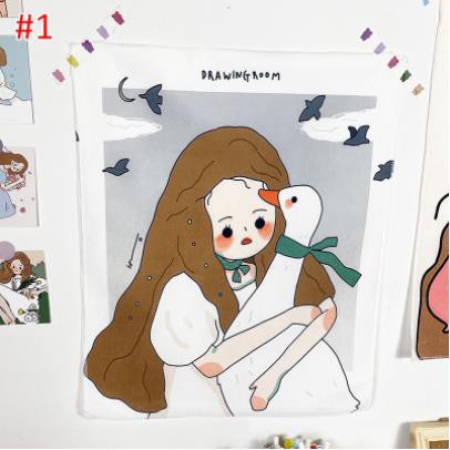 💖Freeship💖 Vải treo tường hoạ tiết hình CÔ GÁI xinh xắn trang trí không gian nhà cửa, phòng ngủ, phòng làm việc