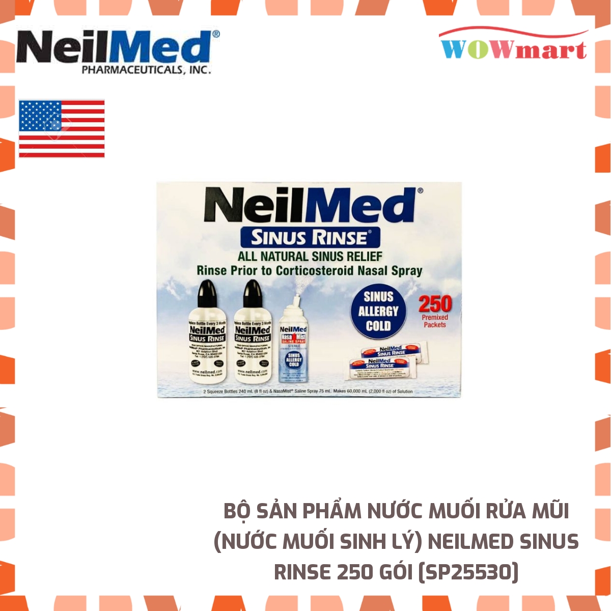 Bộ sản phẩm nước muối rửa mũi Neilmed Sinus Rinse 250 gói MỸ