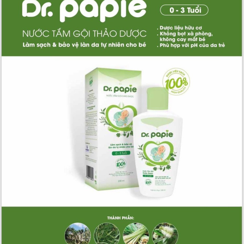 Nước tắm gội thảo dược dr.papie cho bé giúp bé ngăn ngừa và giảm các vấn đề về da 230ml