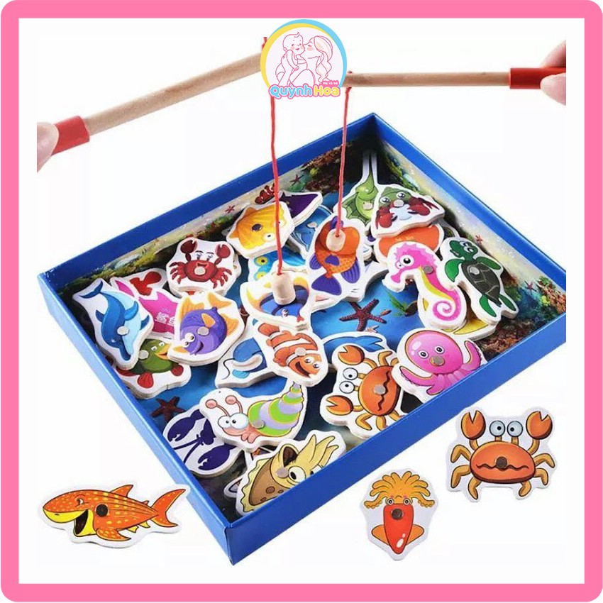 Đồ chơi gỗ - đồ chơi thông minh - câu cá nam châm bằng gỗ / câu cá gỗ có nam châm, 25.6 x 20.7 x 4 cm, 310g