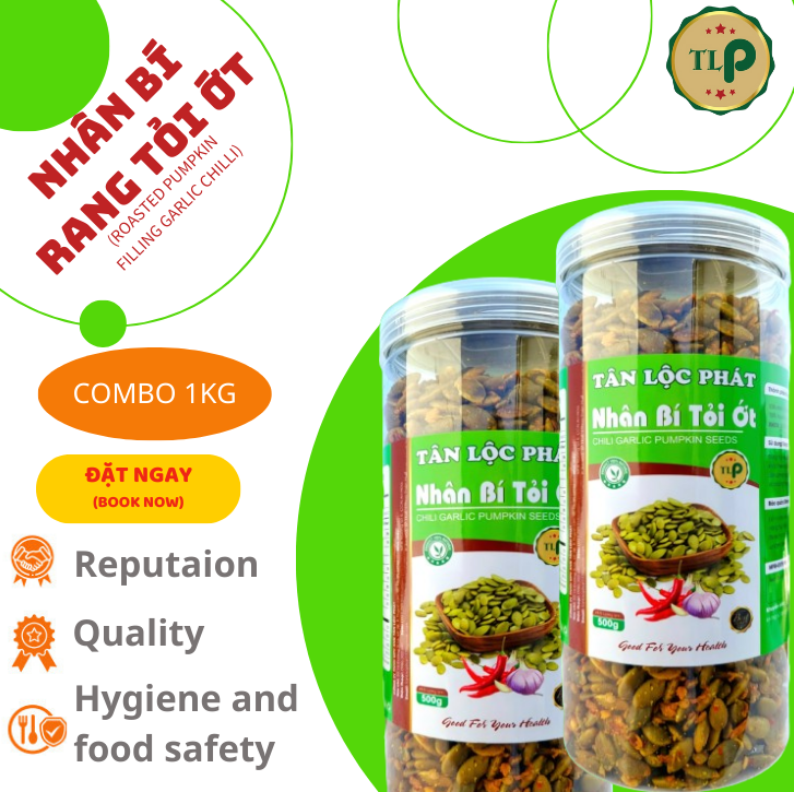 Nhân hạt bí xanh rang tỏi ớt tân lộc phát 1kg - combo 2 hũ 500g