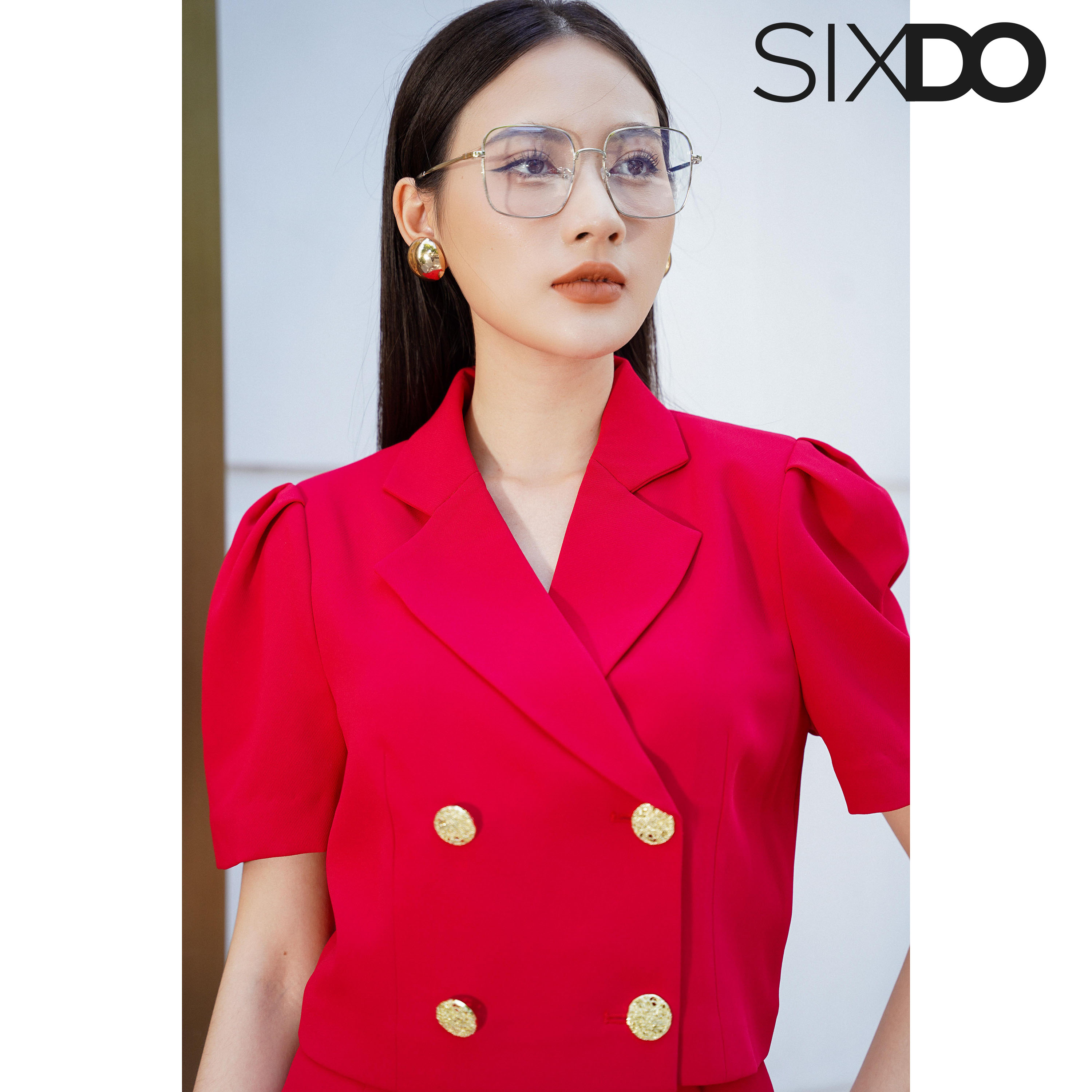 Áo vest nữ đỏ đậm dáng lửng sixdo