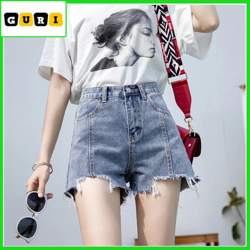 [HCM]Quần đùi jean nữ cạp cao đẹp thời trang cao cấp GURI Quần short jeans nữ màu xanh phong cách Hàn Mã QSJ01