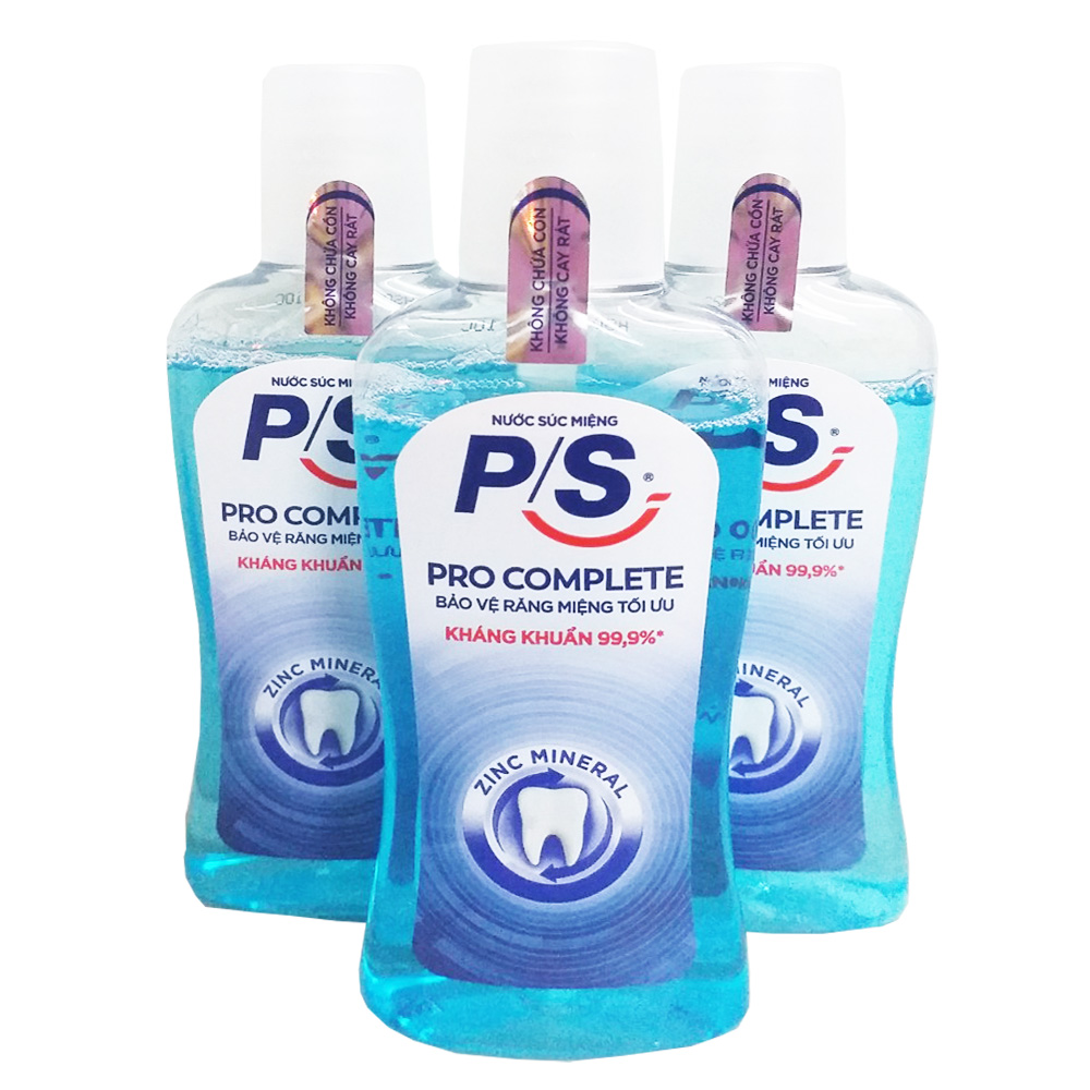 [ BẢO VỆ RĂNG MIỆNG TỐI ƯU - KHÔNG CỒN ] Combo 3 chai Nước súc miệng P/S kháng khuẩn 99,9% Zinc Mineral ( chai 130ml) (Date: 11/2023)BÁCH HÓA UY TÍN