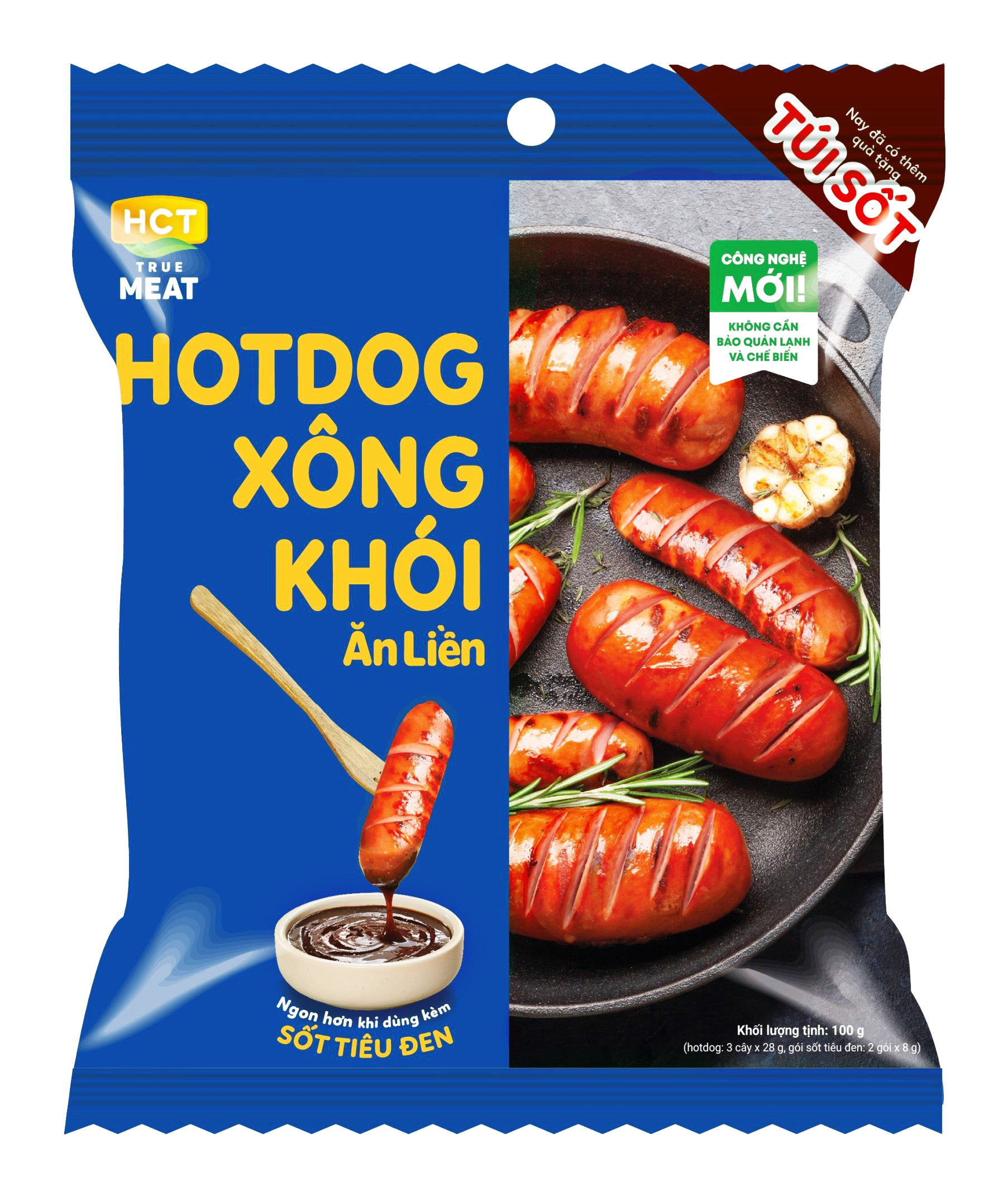 Hotdog Xông khói kèm sốt tiêu đen