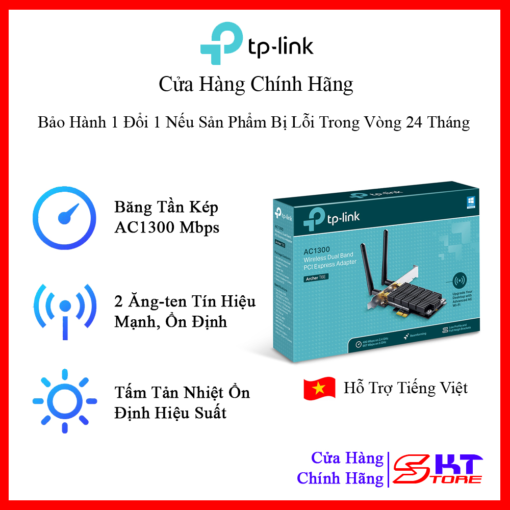 Card mạng thu sóng wifi pci express tp-link archer t6e băng tần kép chuẩn ac tốc độ 1300mbps - hàng chính hãng