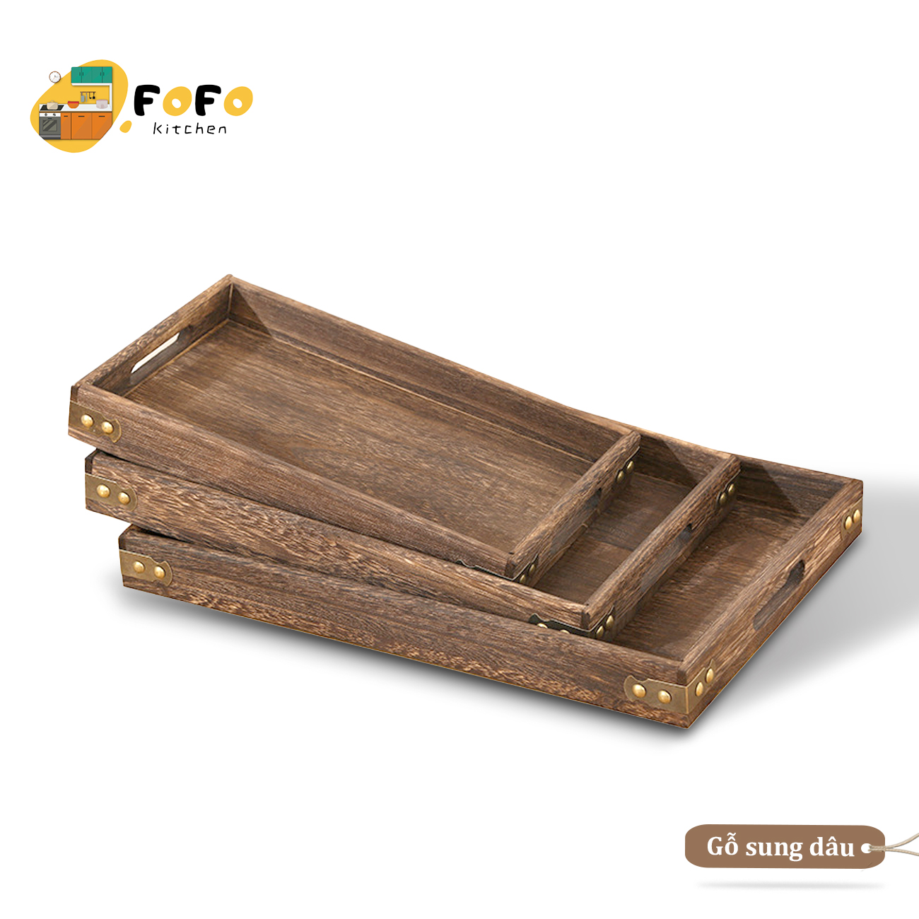 Khay trà gỗ nguyên khối có tay cầm Khay đựng đồ ăn cao cấp Khay chữ nhật đa năng Khay đựng ấm trà Wood tea tray FOFO