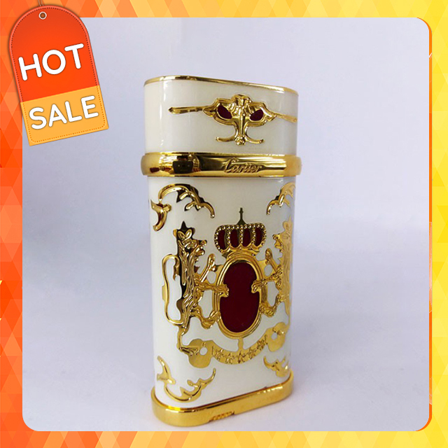 Vỏ Hộp quẹt bật lửa ga đá Cartier K034, họa tiết sơn mài sư tử hoàng gia - bật lửa đẹp - bật lửa cao cấp