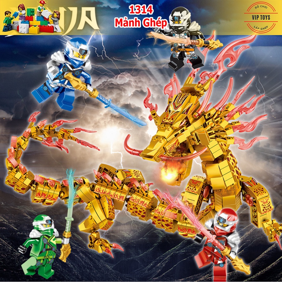 1314 mảnh - bộ đồ chơi lắp ghép mô hình ninja rồng, láp ráp mô hình khủng long – xếp hình ninja go dragon