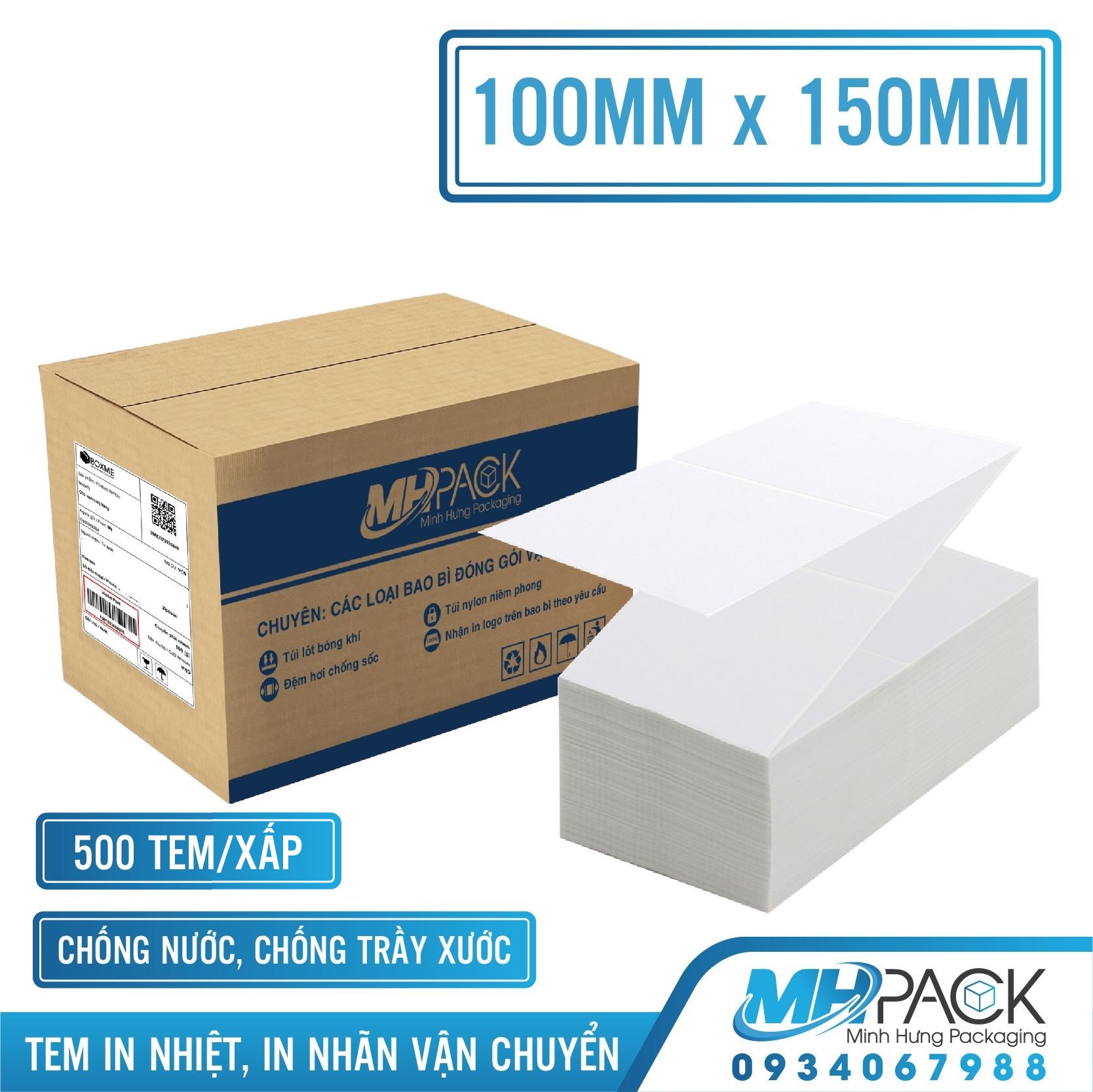 Tem giấy in nhiệt mã vận đơn decal in tem nhãn tmđt 100x150 mm 500 tem/xấp - mhpack
