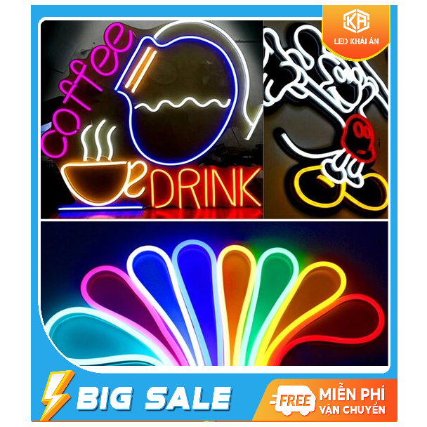 [HCM]Dây đèn LED Neon 12v cuộn 5m. Đèn led ống neon Flex: Trắng Vàng Xanh dương Xanh lá Đỏ Ống plastic mềm mờ tán quang đều hiệu ứng sáng đèn neon