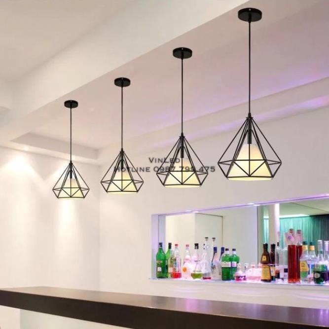 Đèn thả đơn kim cương khung sắt tĩnh điện kèm bóng led phi 250