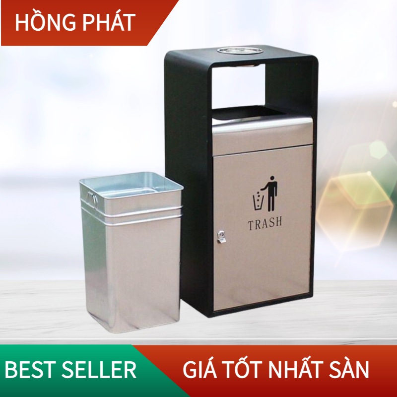 Thùng rác sân vườn 35L có mái che mưa, có gạt tàn/ HP-HK188/ Outdoor Trasbin/ 户外垃圾桶