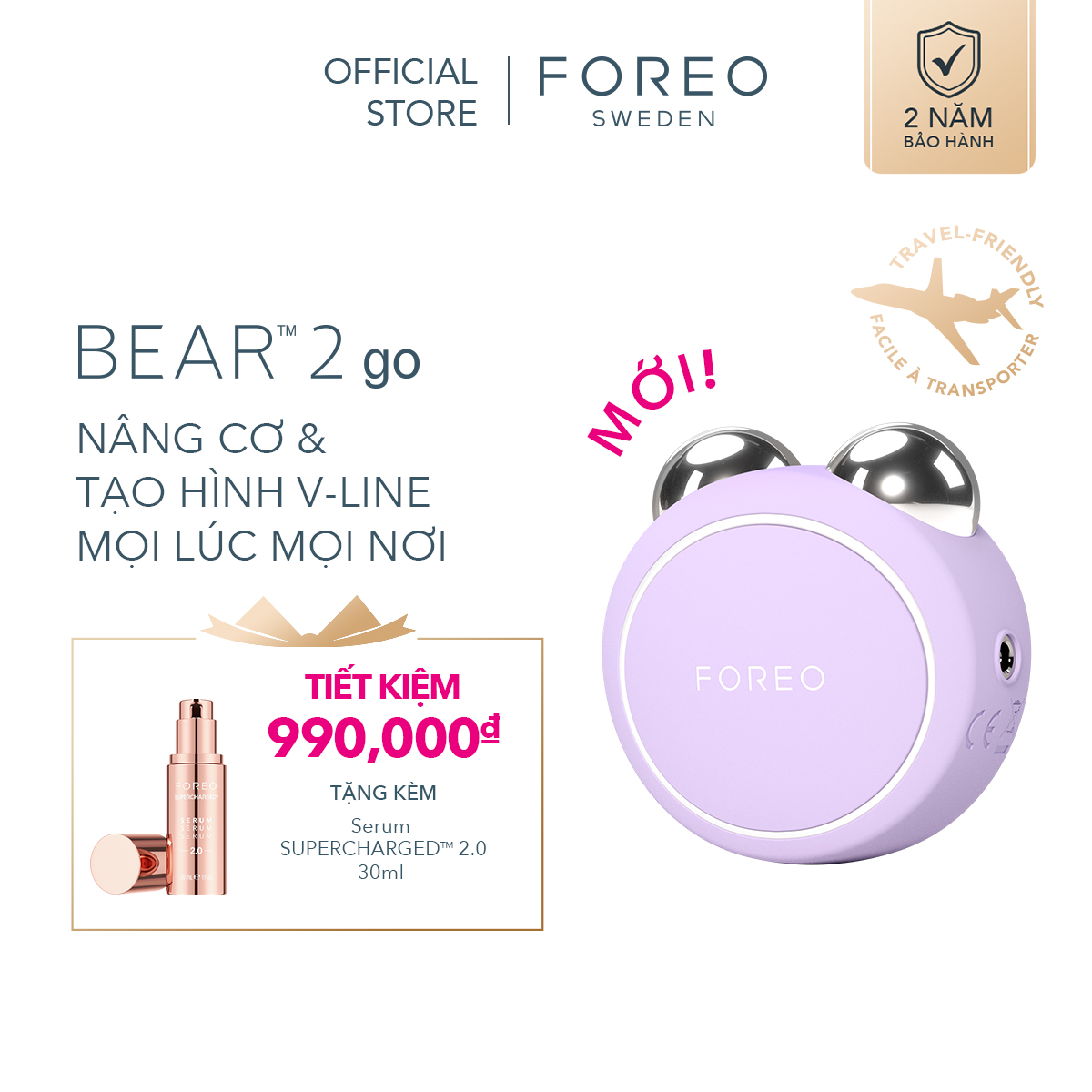 FOREO BEAR 2 go - Travel-friendly Toning Microcurrent Facial Device | For Fine Lines & Wrinkles | Anti Aging | Face Sculpting | Instant Full Face Lift
