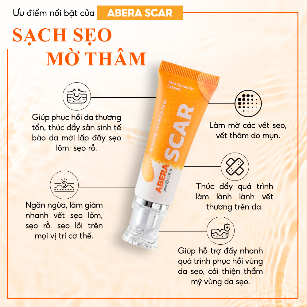 Kem Mờ Sẹo Nghệ Đỏ Scar Abera - Giúp Liền Sẹo Rỗ, Sẹo Lồi, Sẹo Lõm, Sẹo Sau Sai Nạn, Sẹo Bỏng