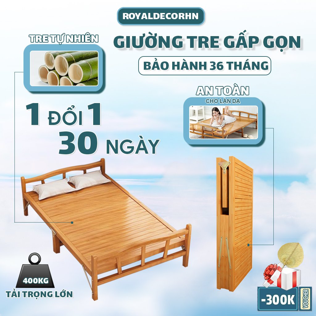 {SIÊU PHẨM MÙA HÈ} Giường Tre Gấp Gọn Thông Minh, Nằm Thư Giãn 100% Bằng Tre Tự Nhiên, Giường Cho Bà Đẻ Tiện Lợi ... KT 195 x 80/100 cm ( Màu Vàng Đậm, Vàng Nhạt) - RoyalDecor