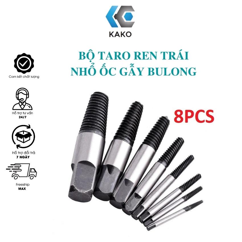 Bộ taro ren trái nhổ ốc vít gãy 8 cây (3-26mm) KAKO, dụng cụ mở ốc vít, mũi khoan lấy ốc gẫy.