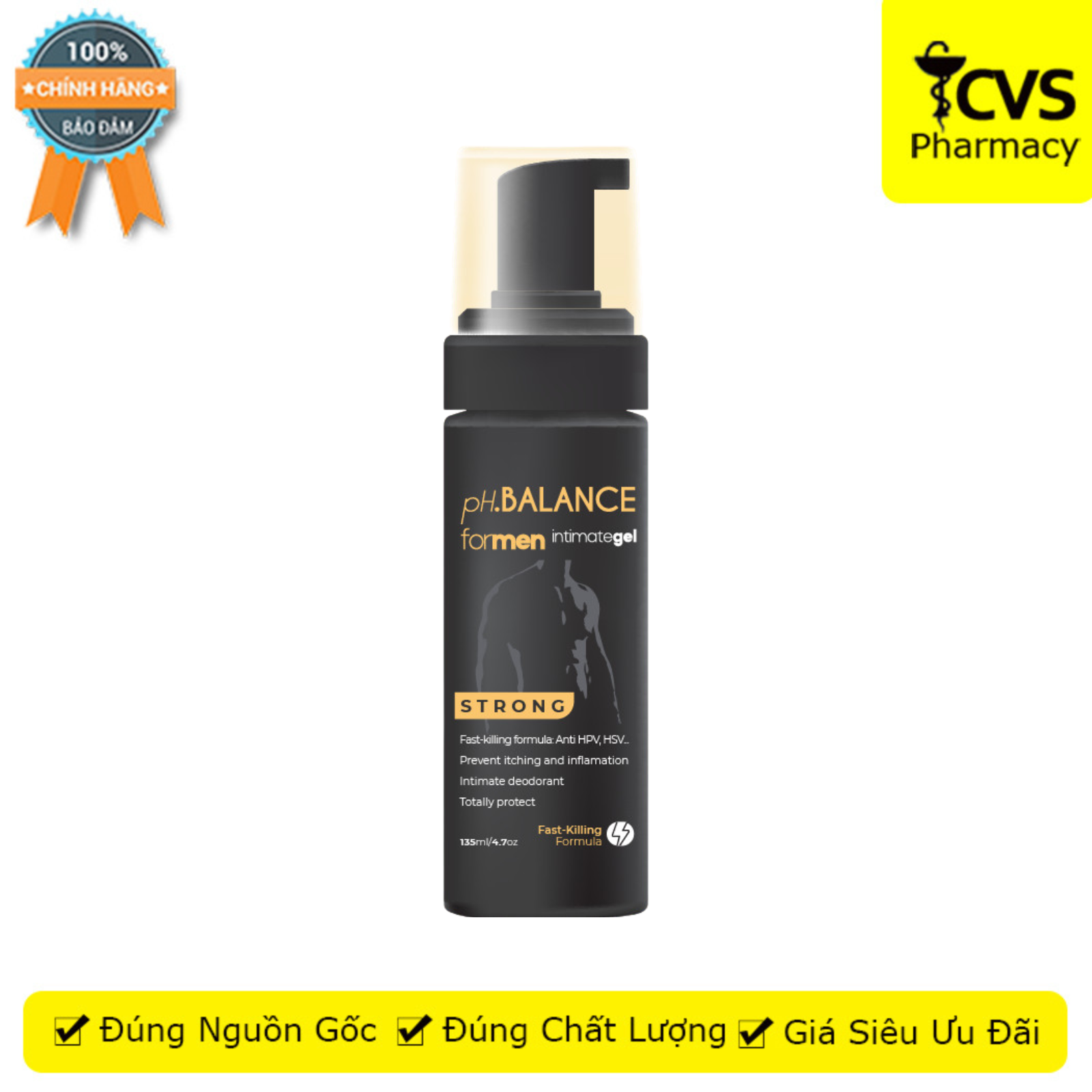 Gel Bọt pH Balance Intimate Gel For Men - Giúp kháng khuẩn mạnh, khử mùi nhanh dành cho nam giới - Chai 135ml - CVS
