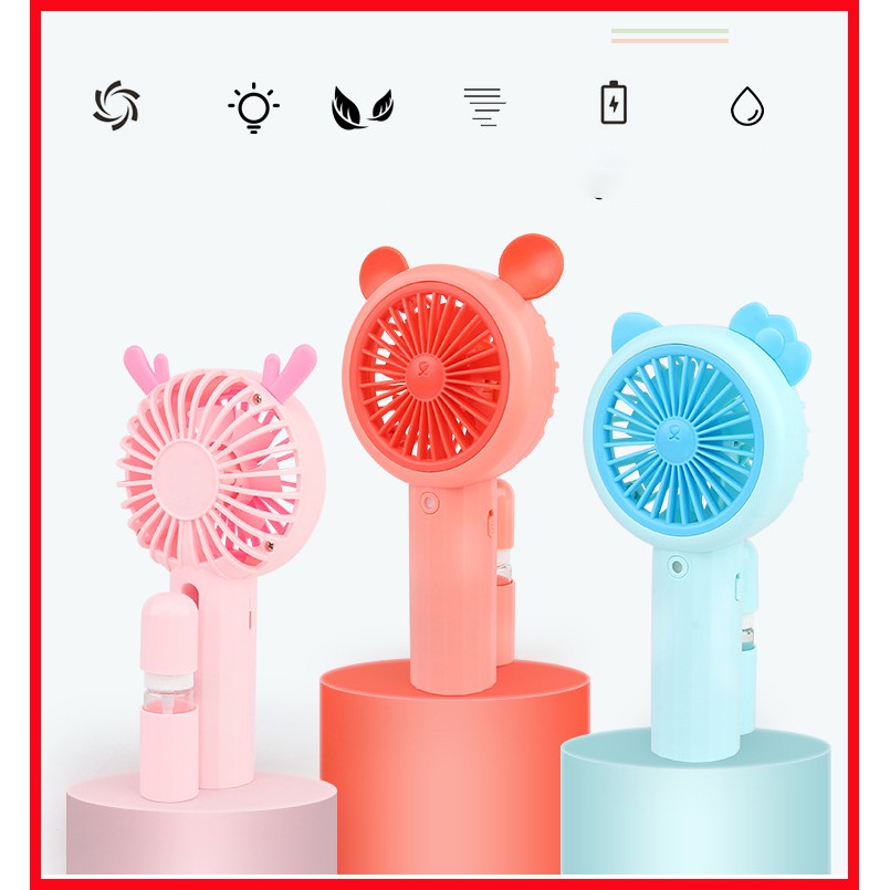 Quạt sạc cầm tay phun sương có đèn led tai thỏ ngộ nghĩnh