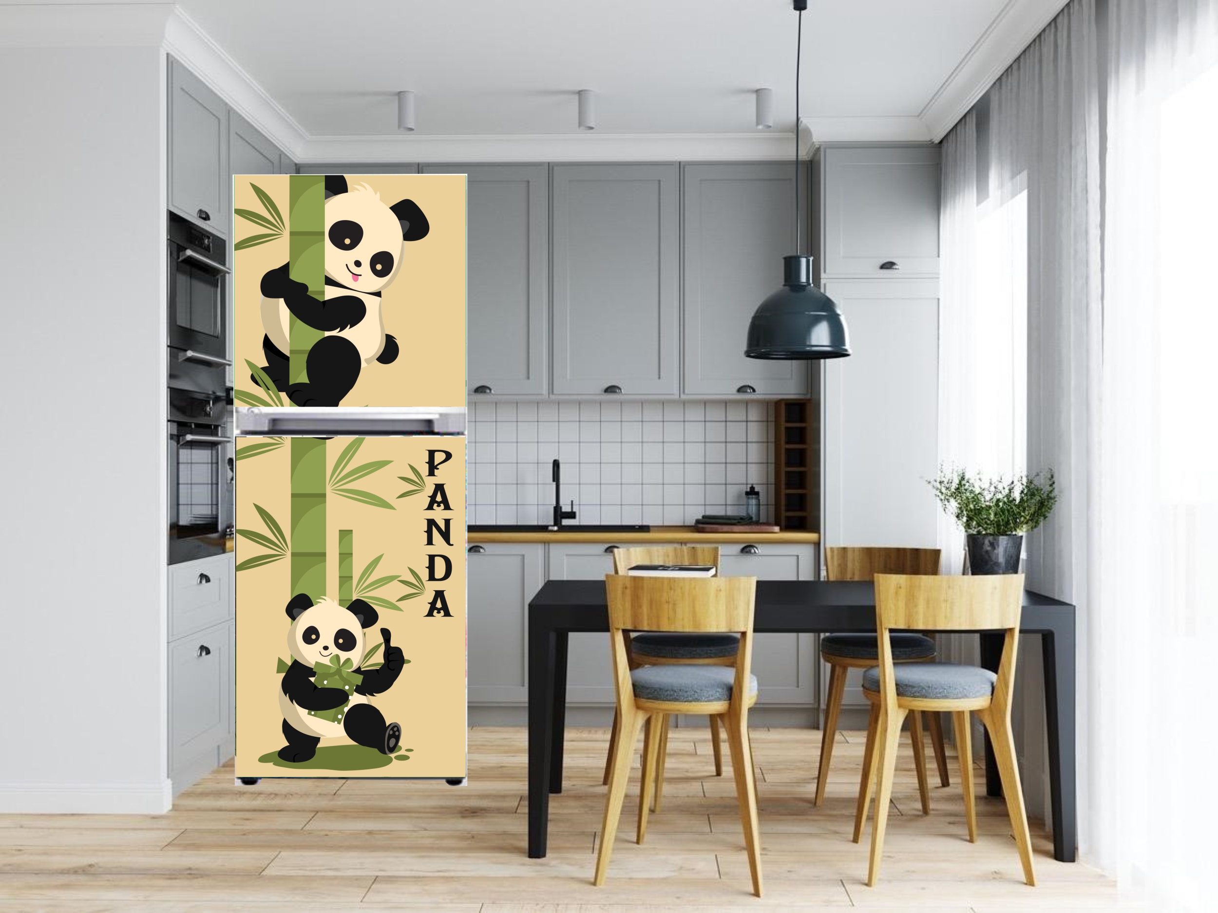 Miếng dán tủ lạnh không thấm nước mẫu Panda siêu cute có kèm dao cắt và tờ hướng dẫn dán