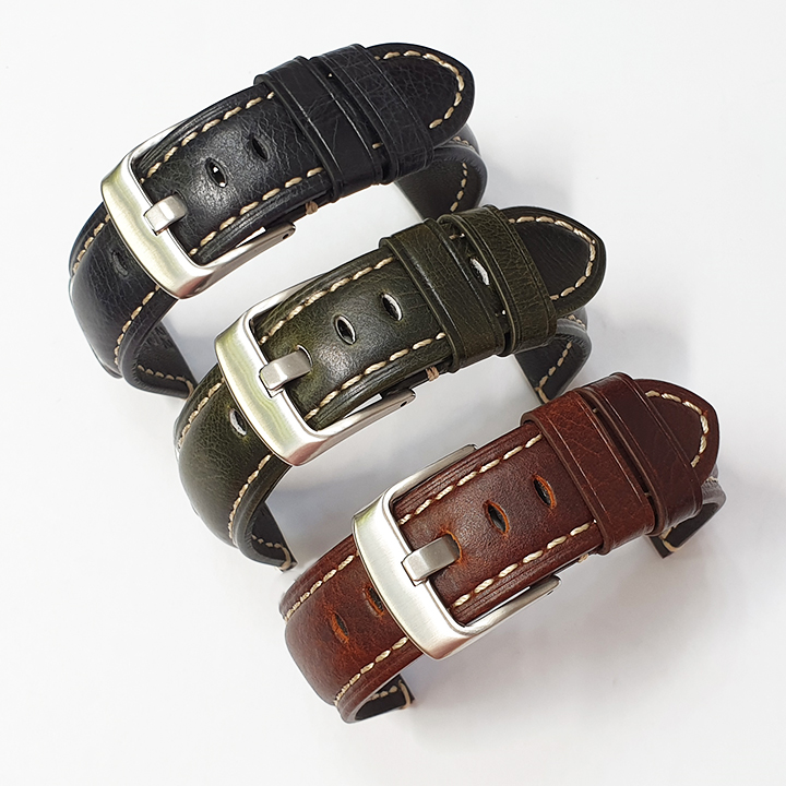 Dây da đồng hồ nam, dây da smart watch dây da bò thật mềm lớp lót không thấm hút mồ hôi - D2007