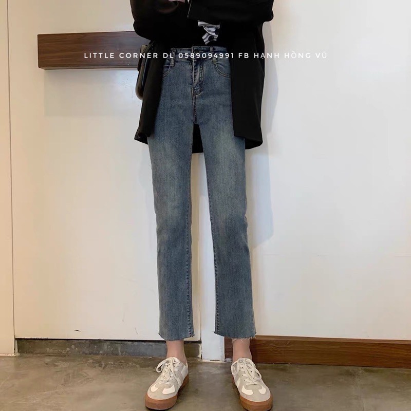 Quần slim baggy jean nữ❤️ Baggy xanh đá lưng cao quảng châu kèm ảnh thật hàng sẵn
