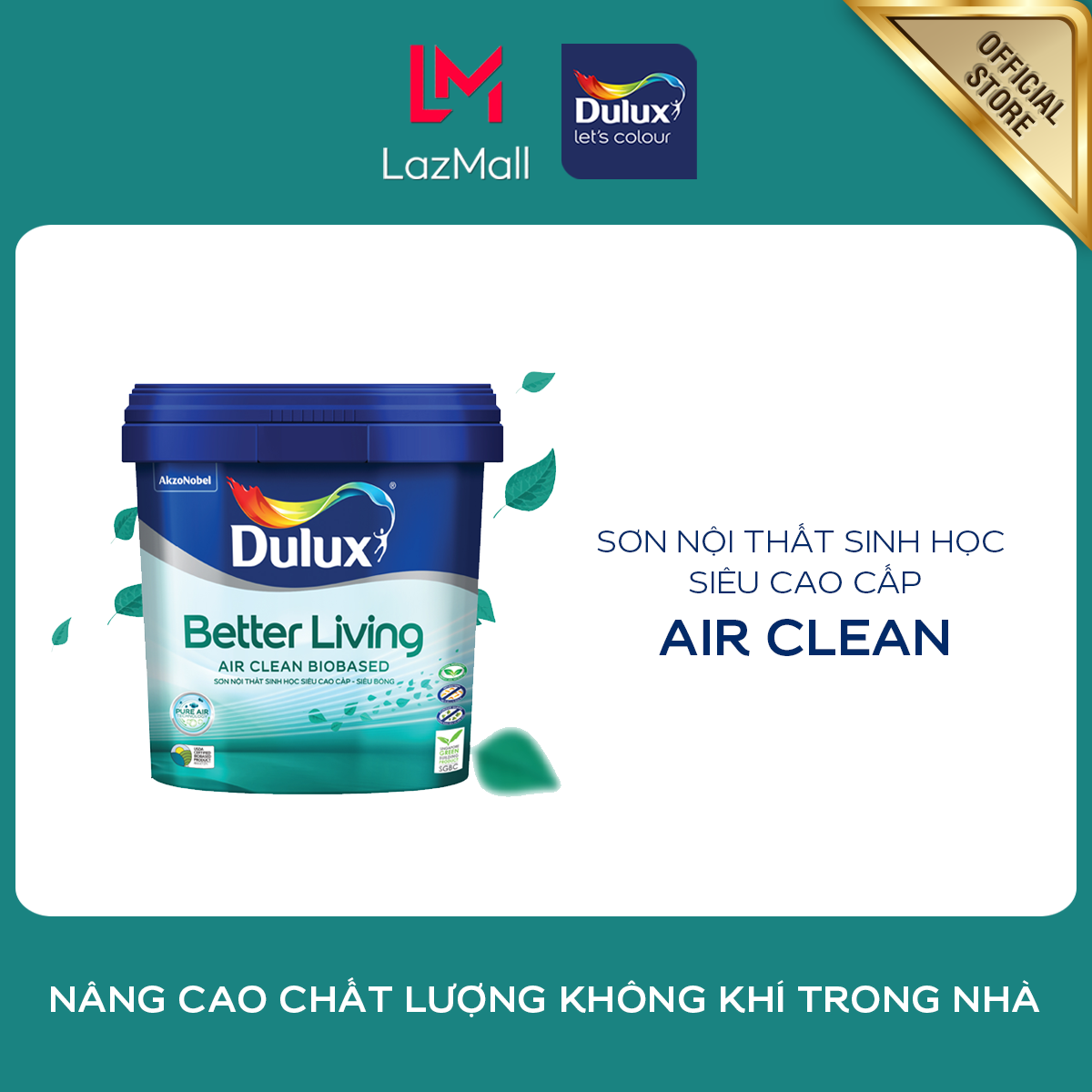 Sơn nội thất - siêu cao cấp - dulux air clean - bề mặt bóng - 5l