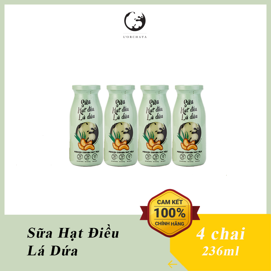 Lốc 4 chai sữa hạt L'ORCHATA VỊ HẠT ĐIỀU LÁ DỨA, ít đường, không chất bảo quản, tốt cho tim mạch, tăng đề kháng